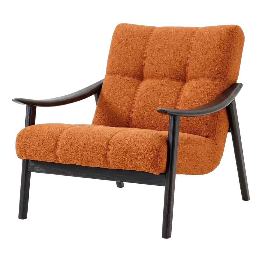 Orange Boucle Armchair with Dark Wood Frame