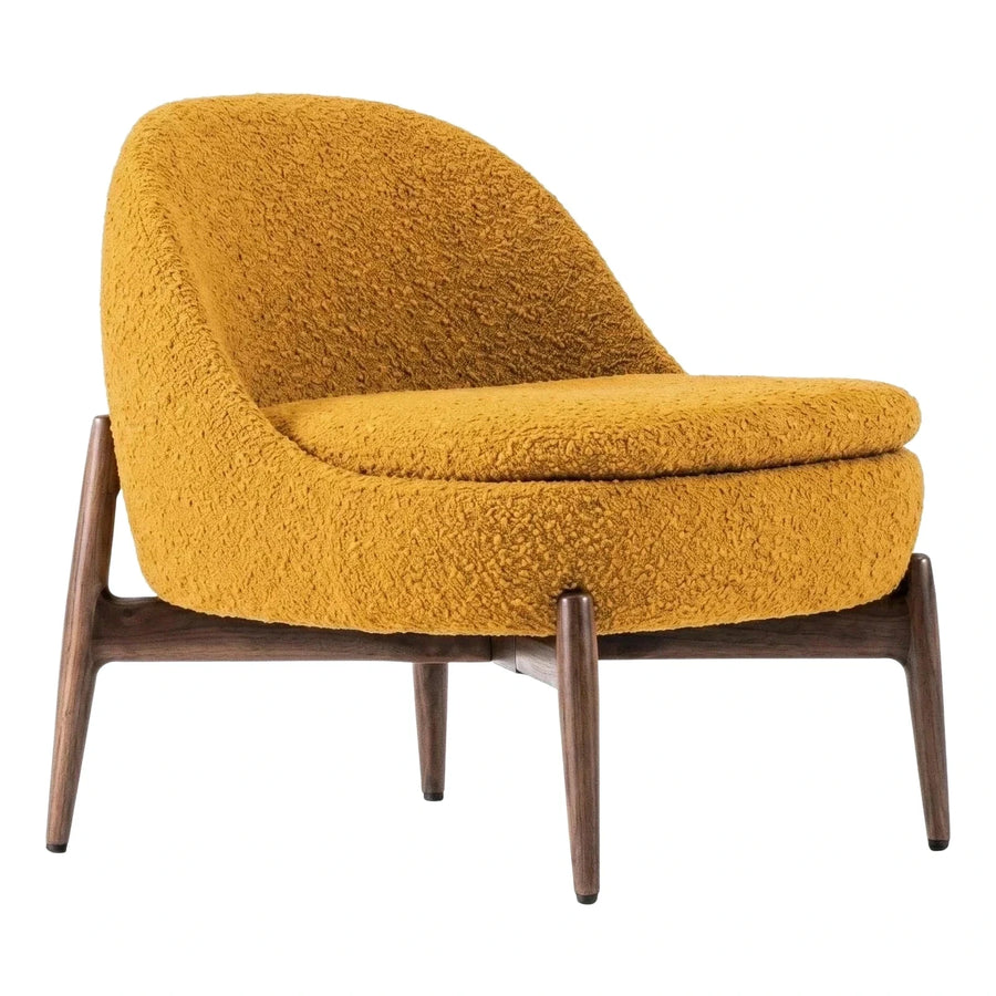 Mustard Yellow Boucle Lounge Chair with Wood Frame