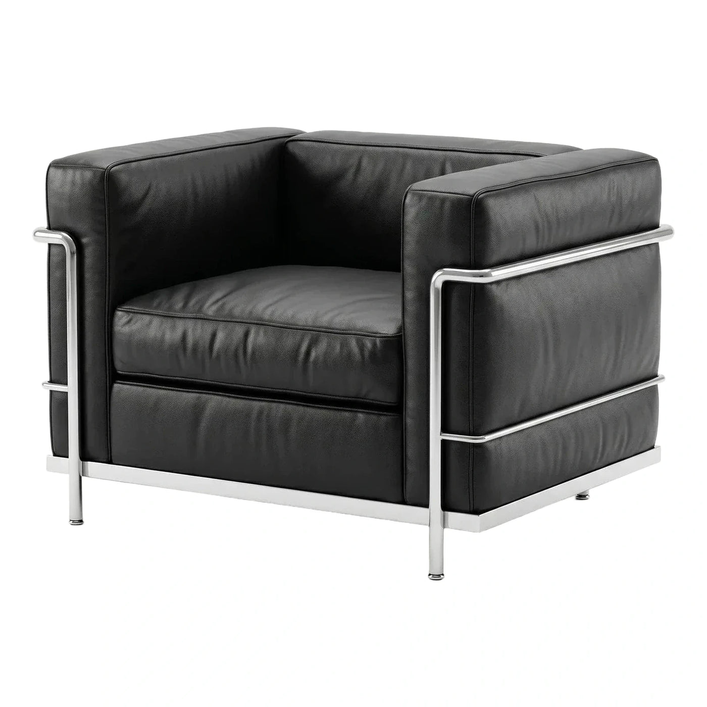 Modern Black Leather Armchair with Chrome Frame