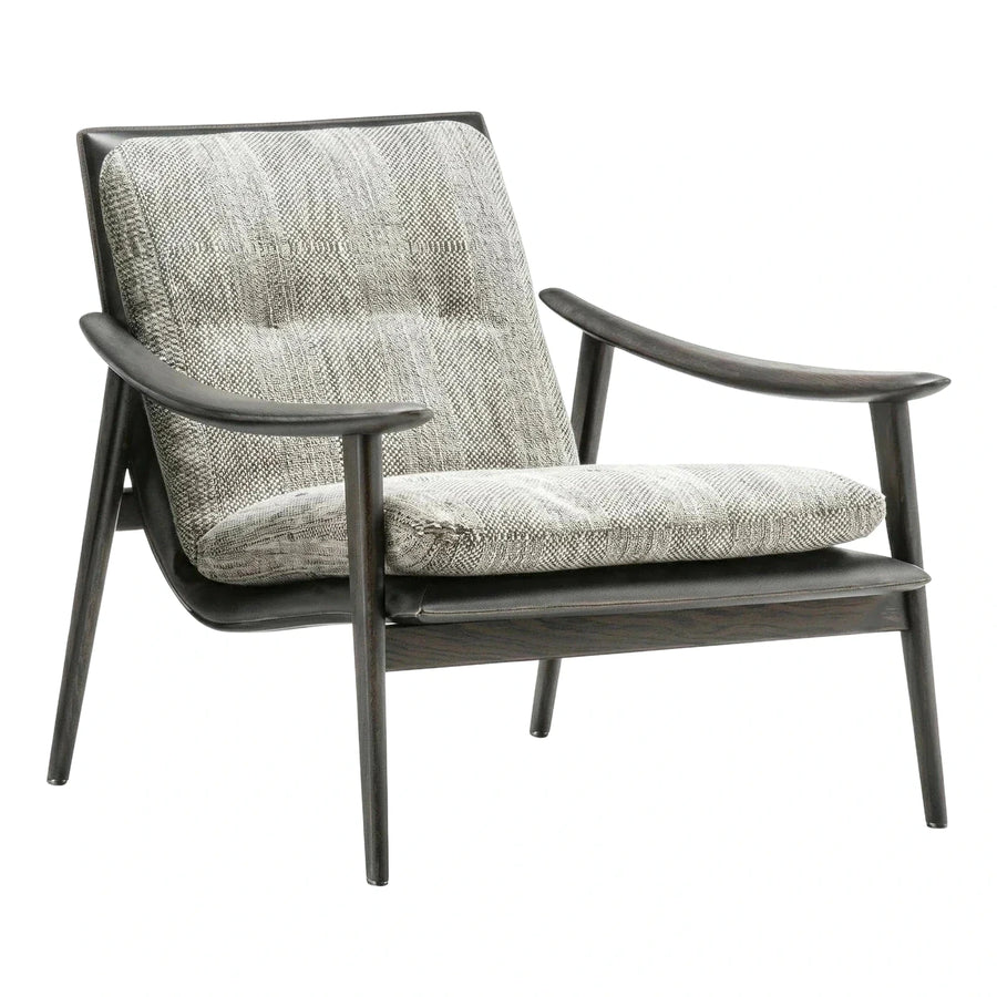 Dark Wood Lounge Chair with Textured Grey Fabric
