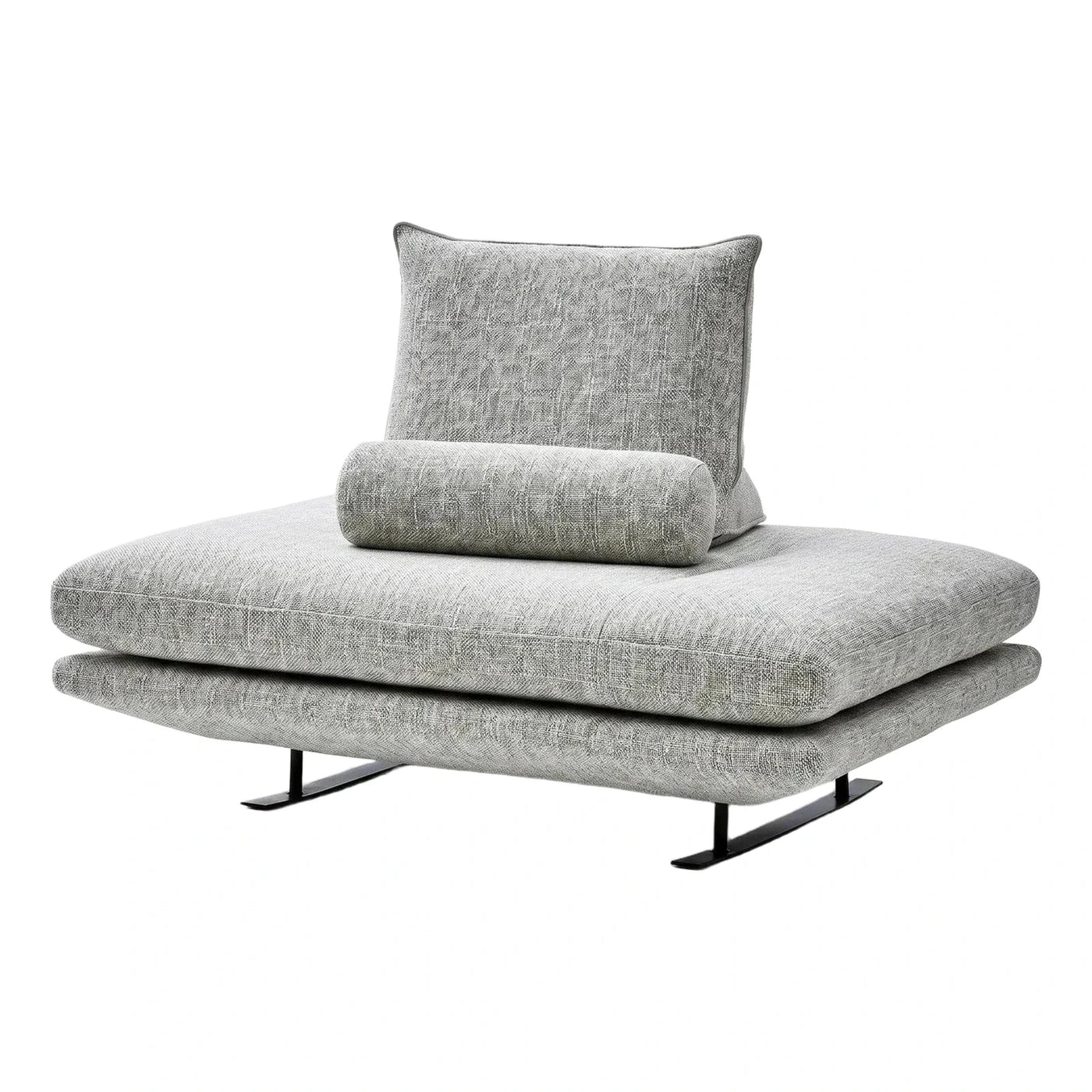 Low Profile Grey Fabric Lounge Chair with Metal Base