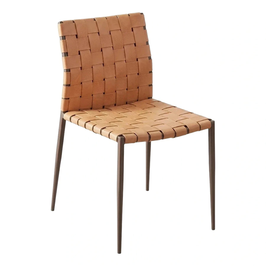 Tan Woven Leather Strap Dining Chair