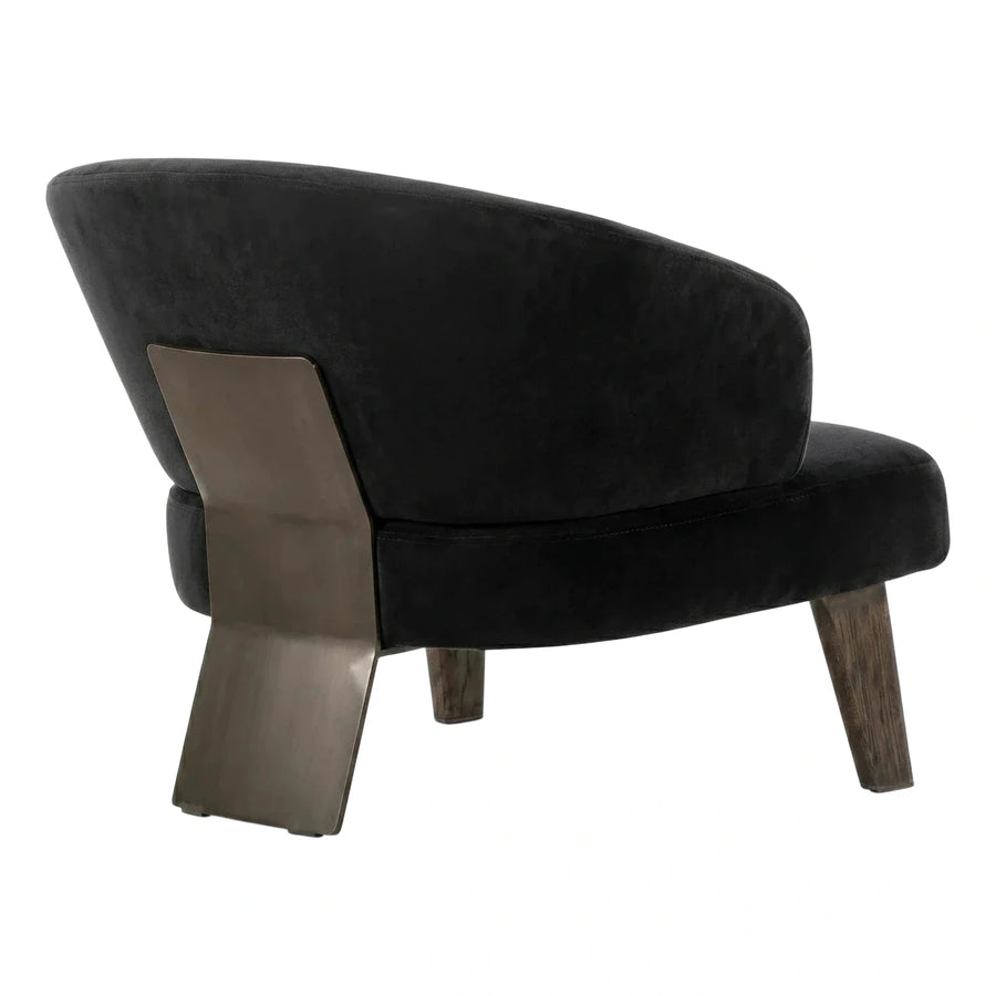 Modern Black Velvet Lounge Chair with Metal Accent