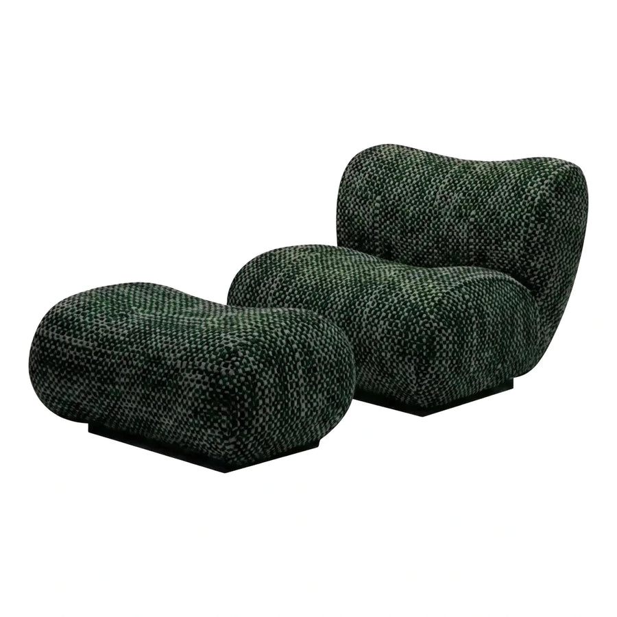 Modern Green Speckled Fabric Lounge Chair and Ottoman
