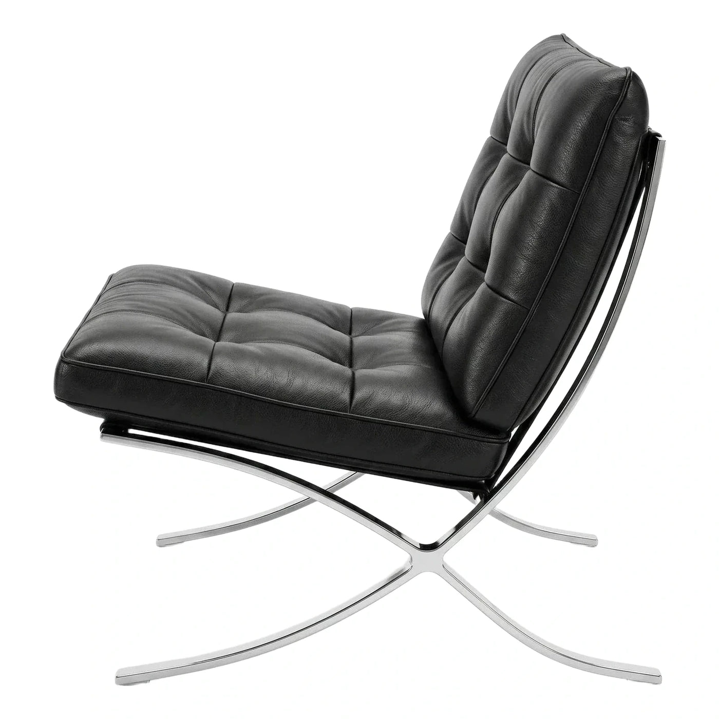 Modern Black Tufted Leather Lounge Chair with Chrome Base