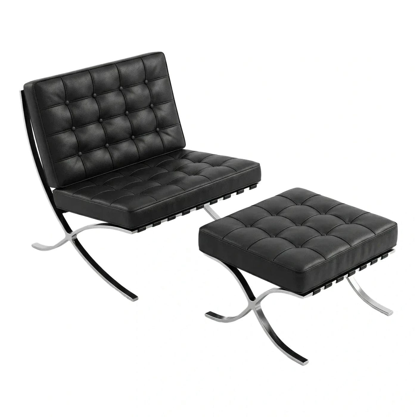 Black Tufted Leather Lounge Chair and Ottoman
