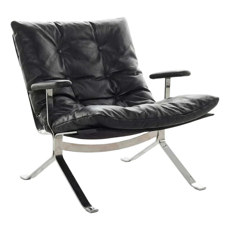 Modern Black Leather Lounge Chair with Chrome Frame