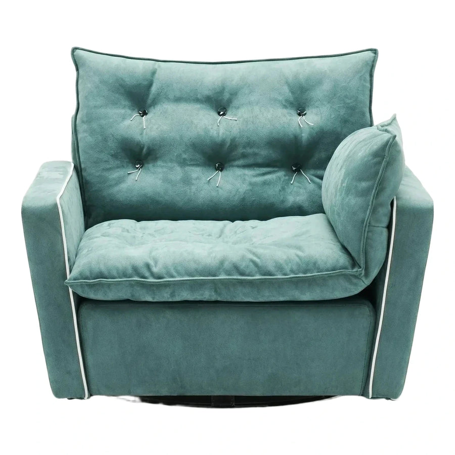Teal Velvet Swivel Armchair with Button Tufting