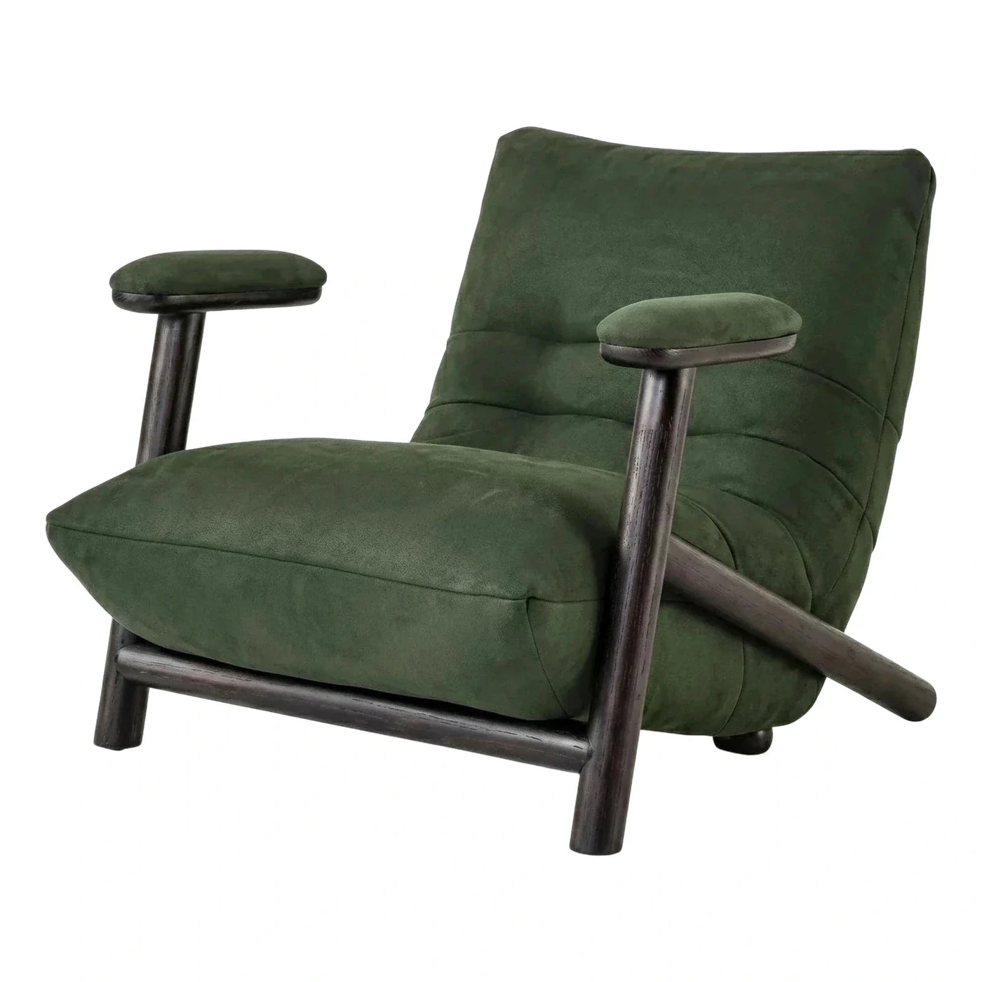 Modern Green Fabric Lounge Chair with Dark Wood Frame
