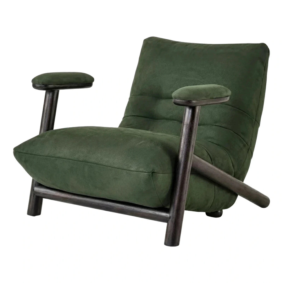 Modern Green Fabric Lounge Chair with Dark Wood Frame