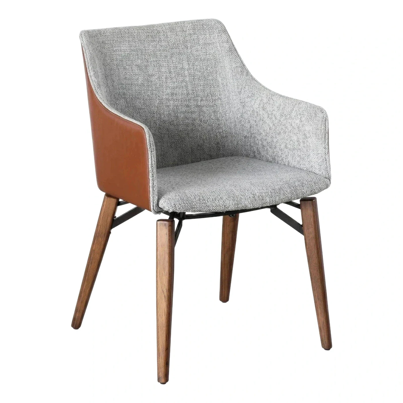 Modern Grey Fabric Armchair with Brown Leather Back