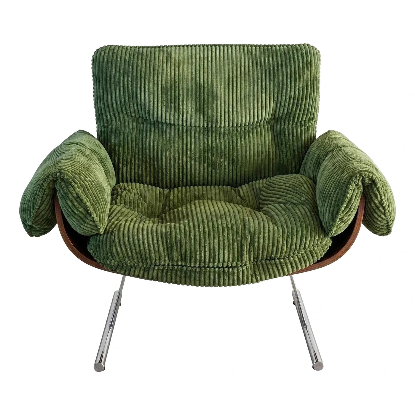 Green Corduroy Armchair with Chrome Legs