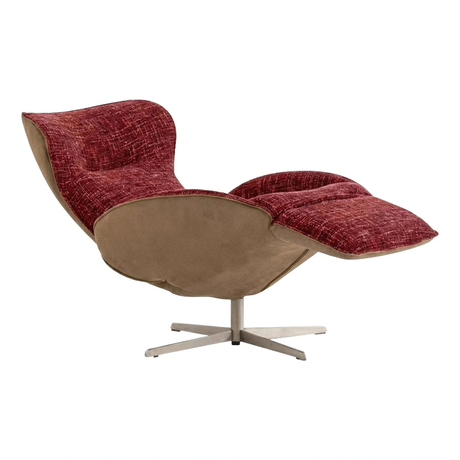 Modern Red Textured Fabric Swivel Lounge Chair