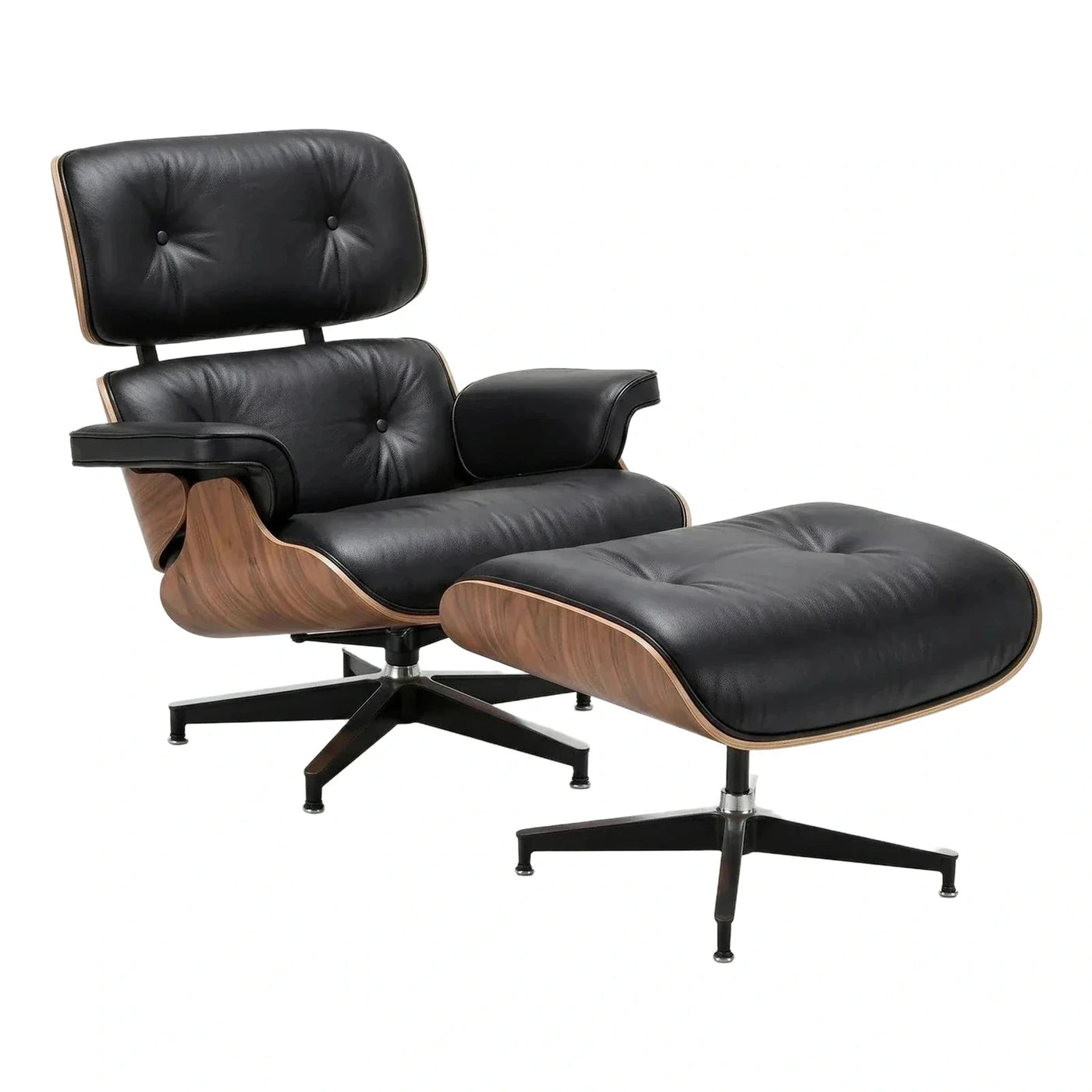 Black Leather Lounge Chair and Ottoman Set