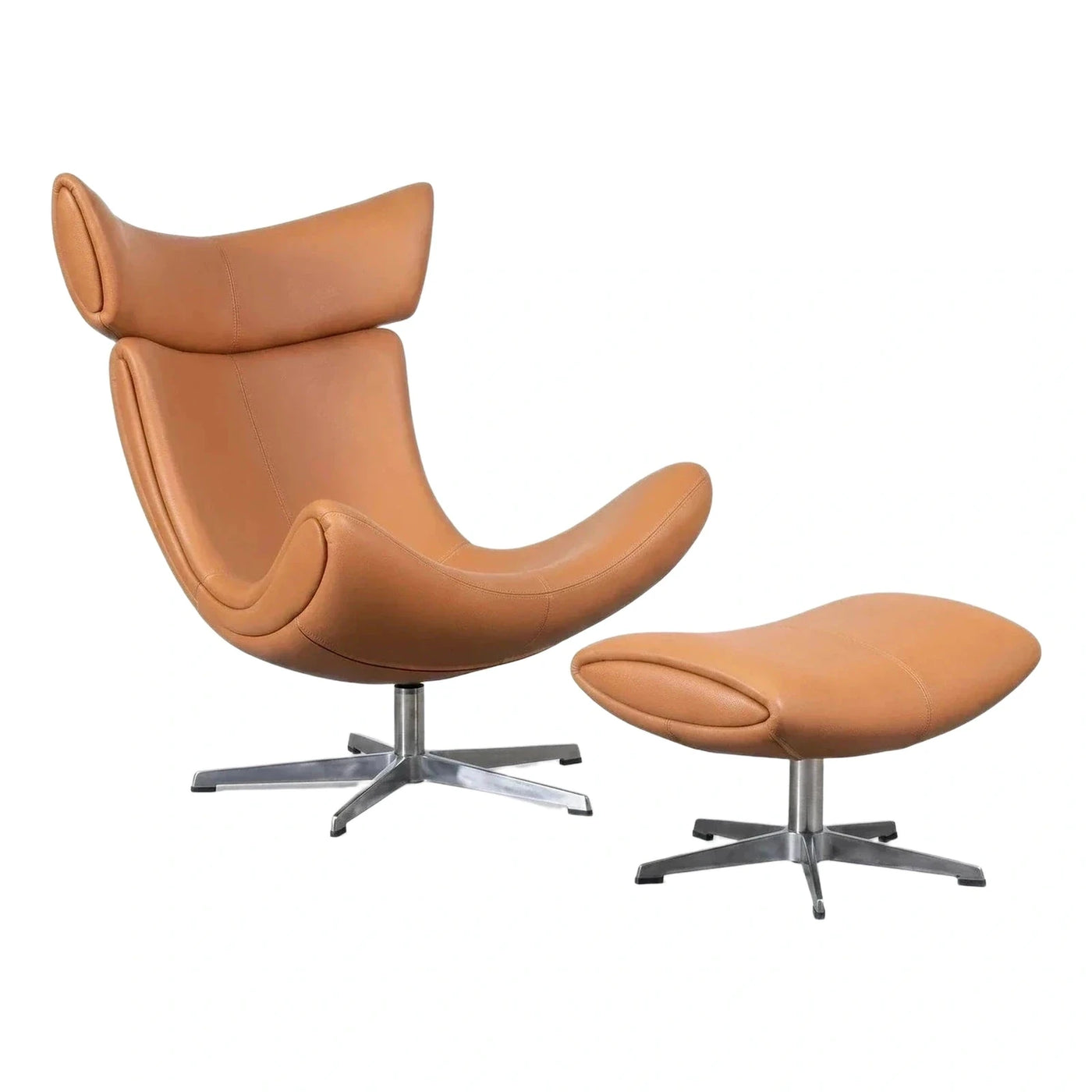 Tan Leather Swivel Lounge Chair and Ottoman
