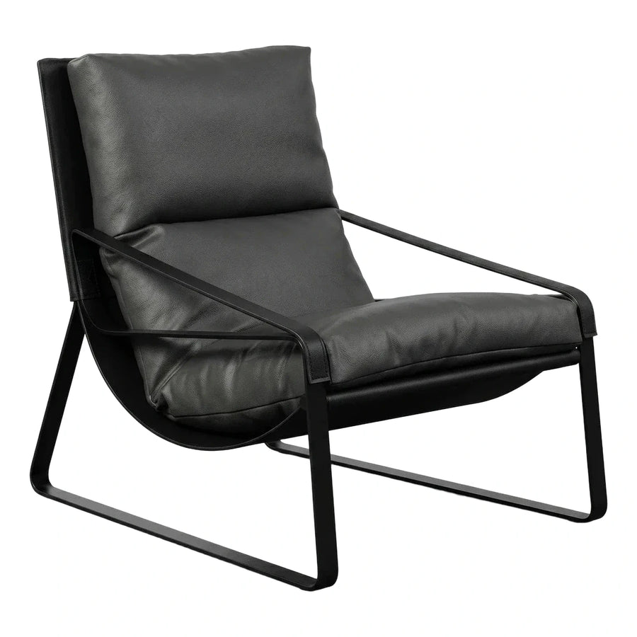 Modern Black Leather Lounge Chair with Metal Frame