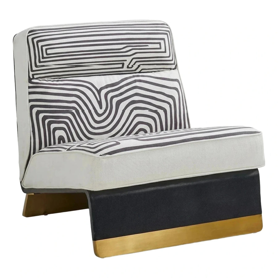 Modern Geometric Wave Lounge Chair with Gold Base