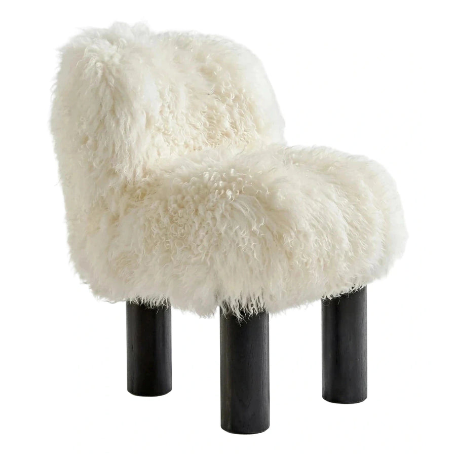 Cream Faux Fur Lounge Chair with Black Legs