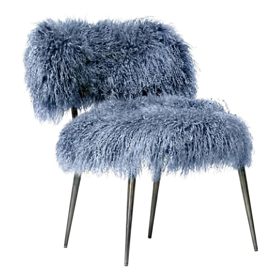 Light Blue Shaggy Fur Accent Chair Metal Legs