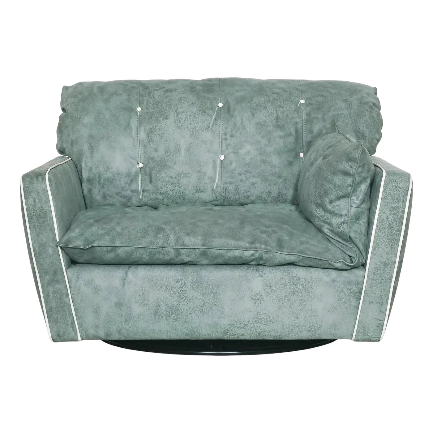 Sage Green Swivel Lounge Chair with White Piping