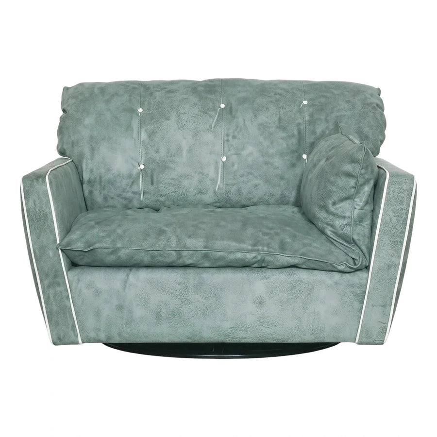 Sage Green Swivel Lounge Chair with White Piping