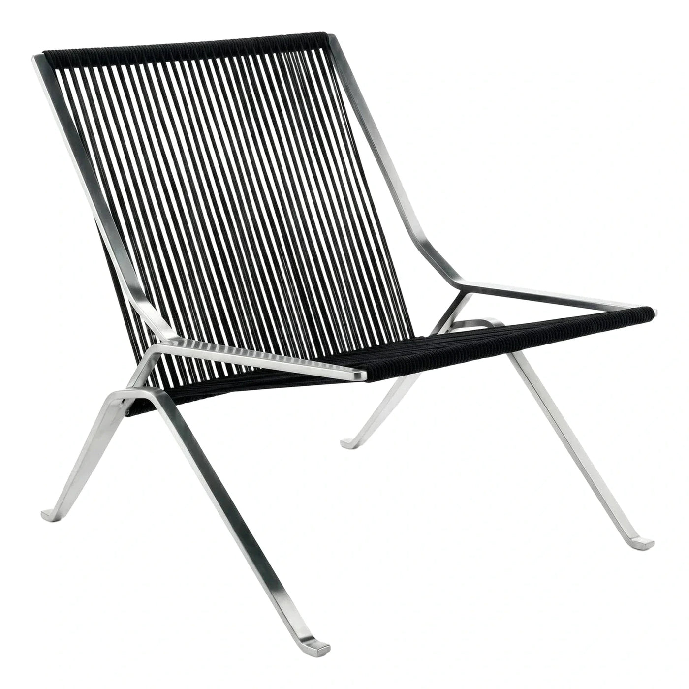 Modern Black Cord Woven Lounge Chair Chrome Frame