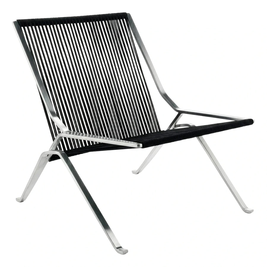 Modern Black Cord Woven Lounge Chair Chrome Frame