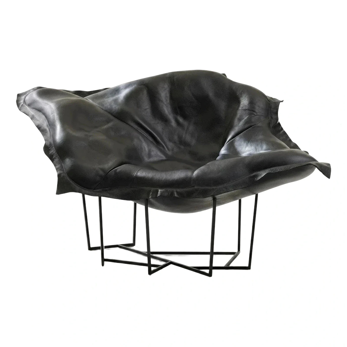 Modern Black Leather Sculptural Lounge Chair