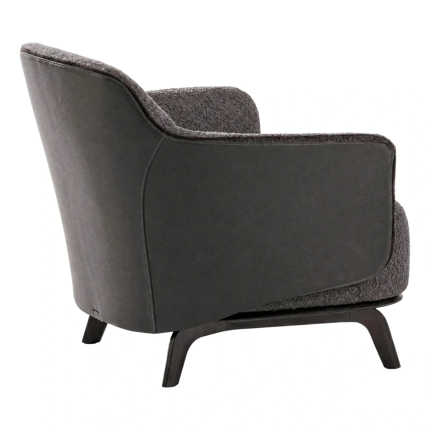 Dark Grey Leather Armchair with Boucle Interior and Wood Legs
