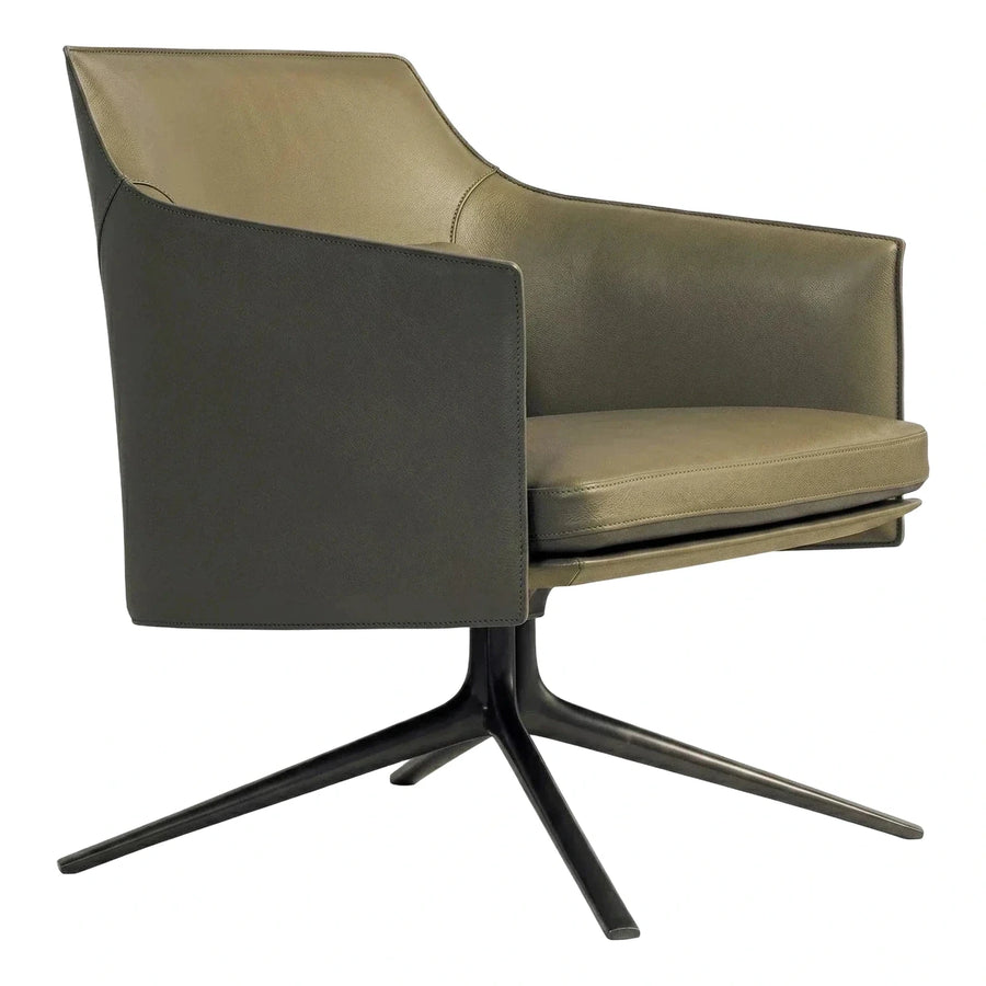 Modern Olive Green Leather Swivel Lounge Chair