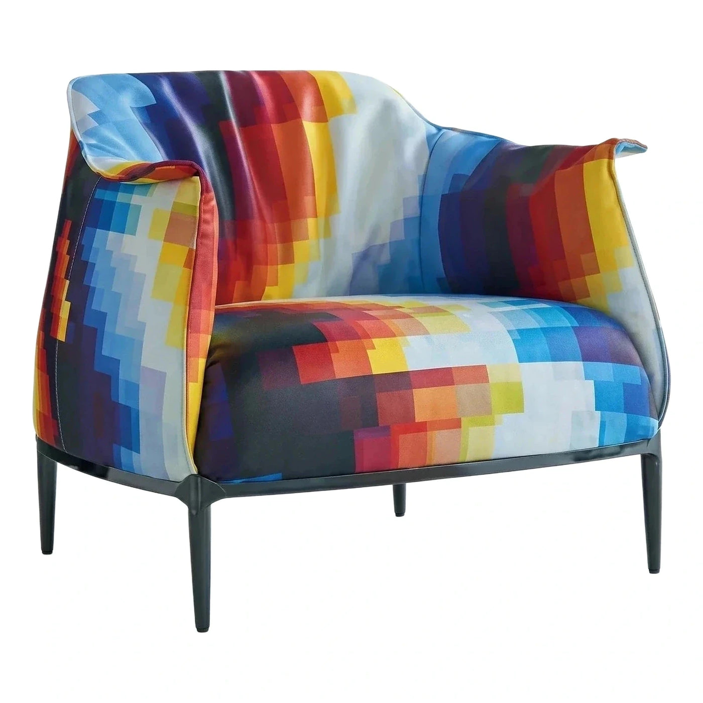 Multi-Color Pixelated Pattern Armchair with Dark Tapered Legs