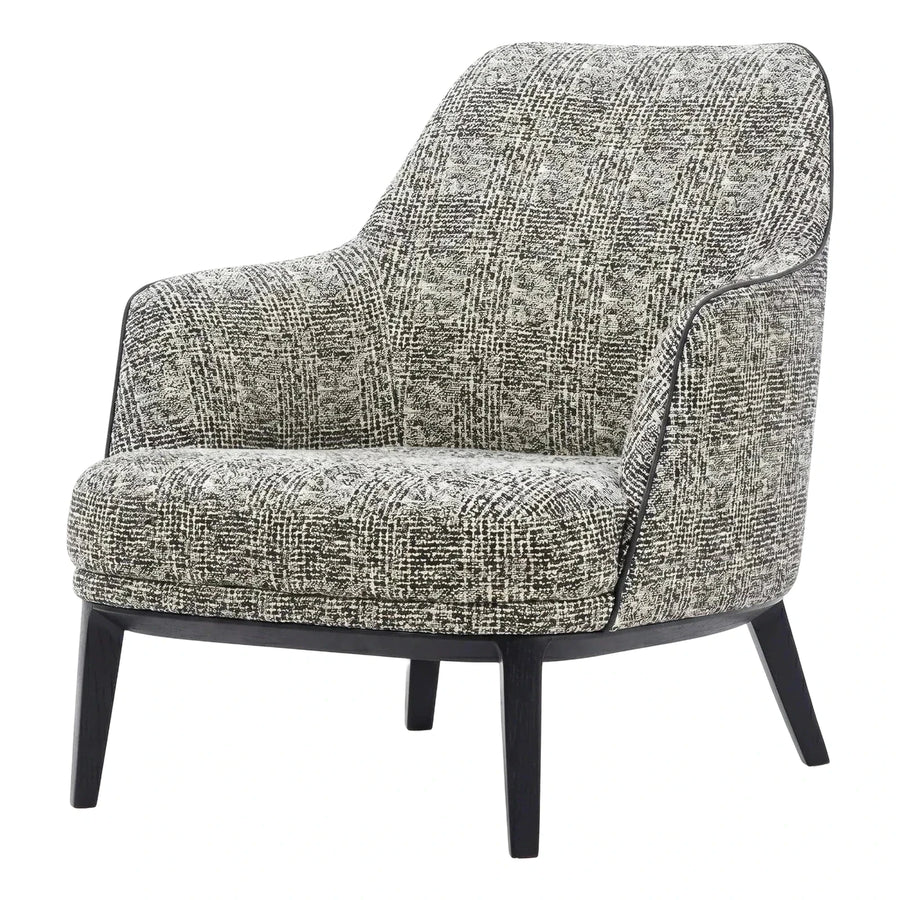 Modern Grey Plaid Upholstered Lounge Chair with Wood Legs