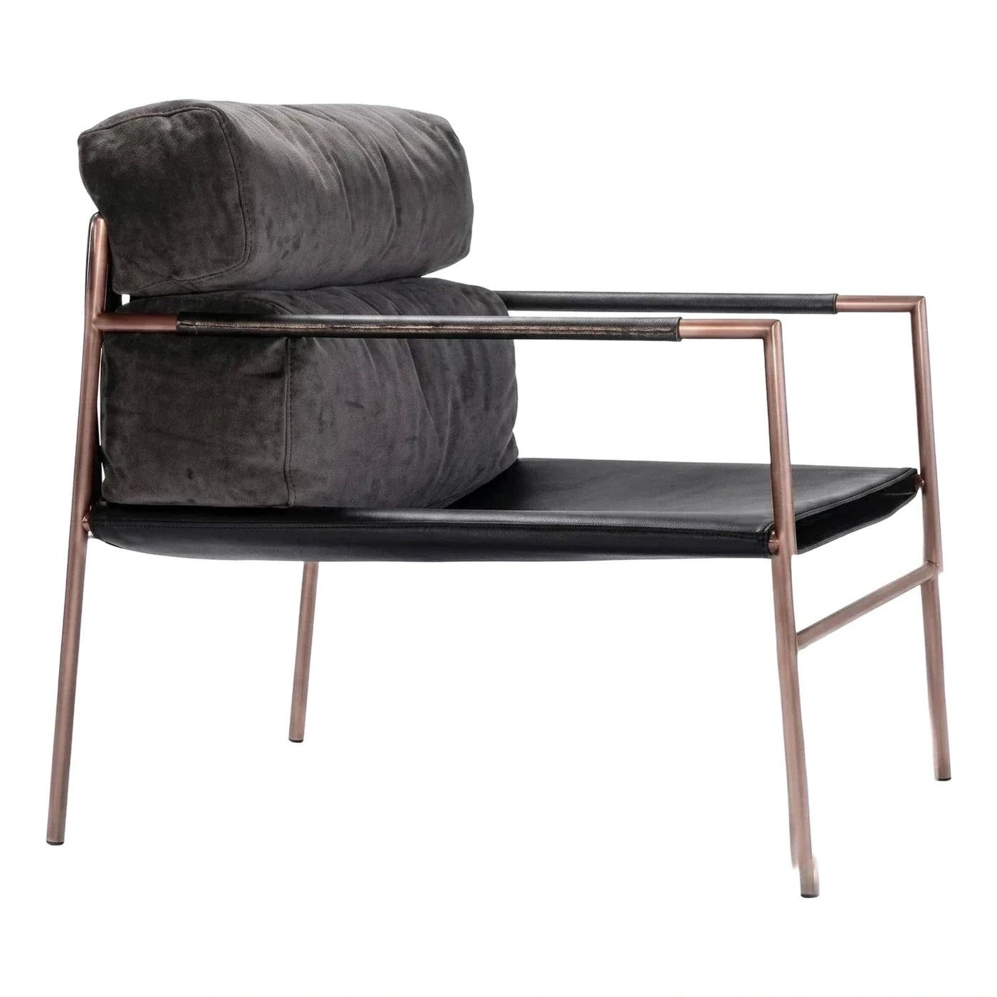 Modern Copper Metal Frame Grey Velvet Lounge Chair