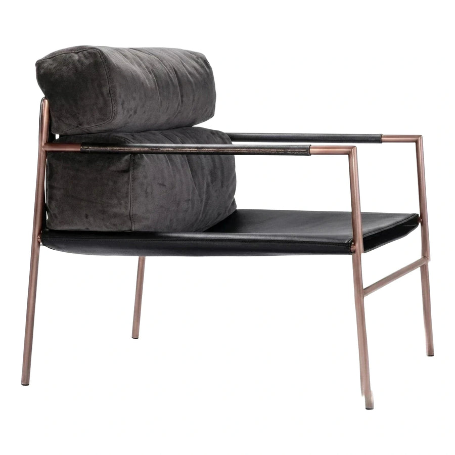 Modern Copper Metal Frame Grey Velvet Lounge Chair
