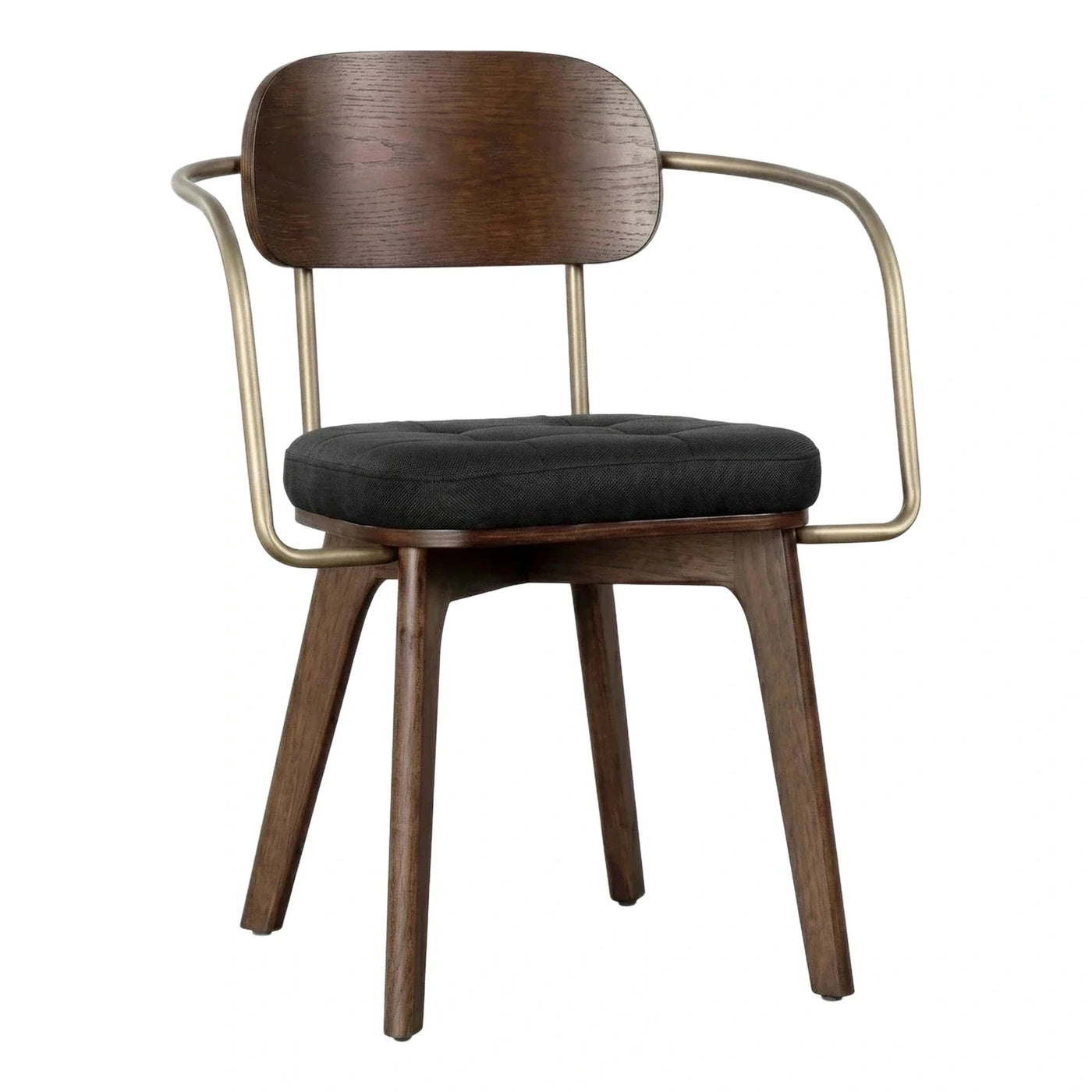 Dark Wood Dining Chair with Metal Arms