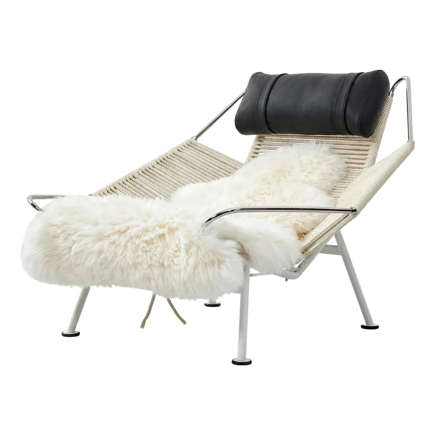 Cream Woven Rope Lounge Chair with Black Headrest