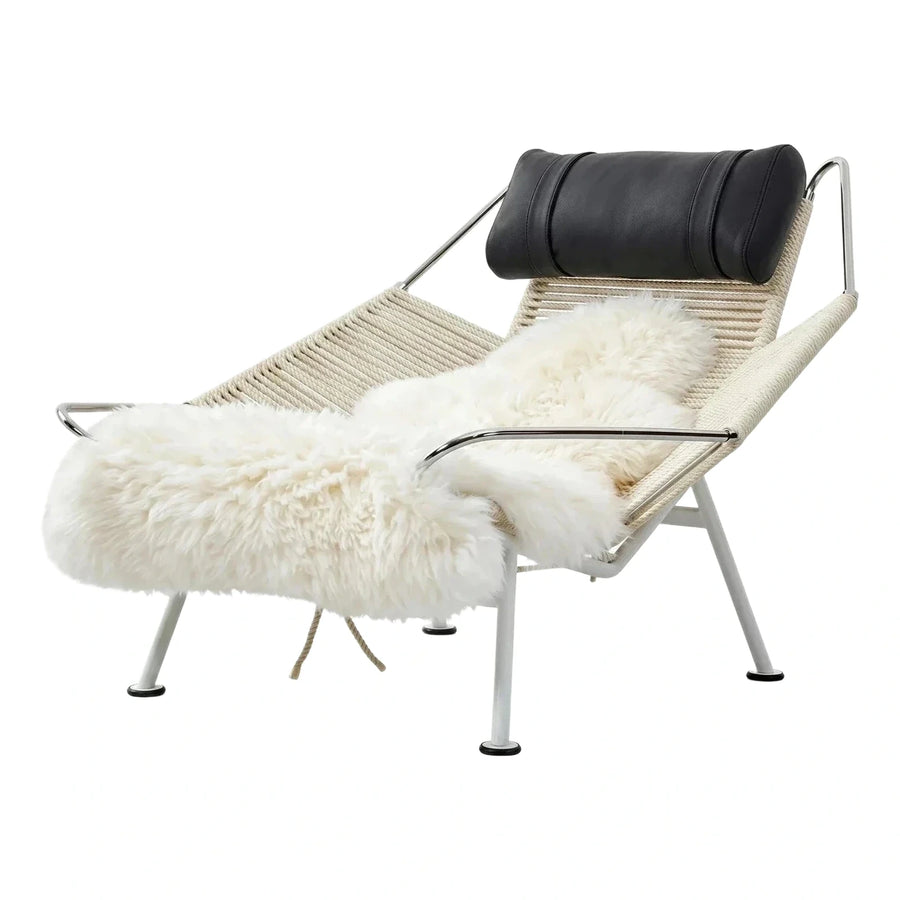 Cream Woven Rope Lounge Chair with Black Headrest
