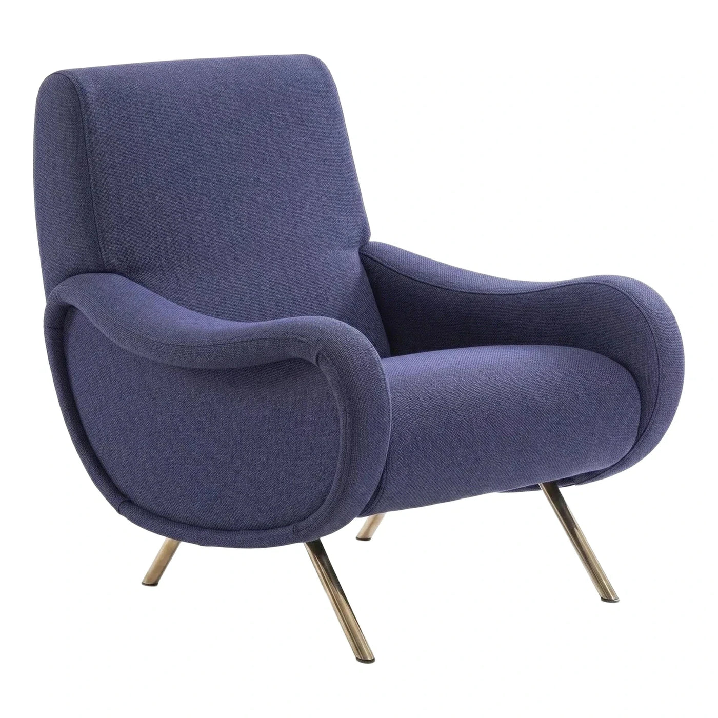 Modern Blue Upholstered Lounge Chair with Brass Legs