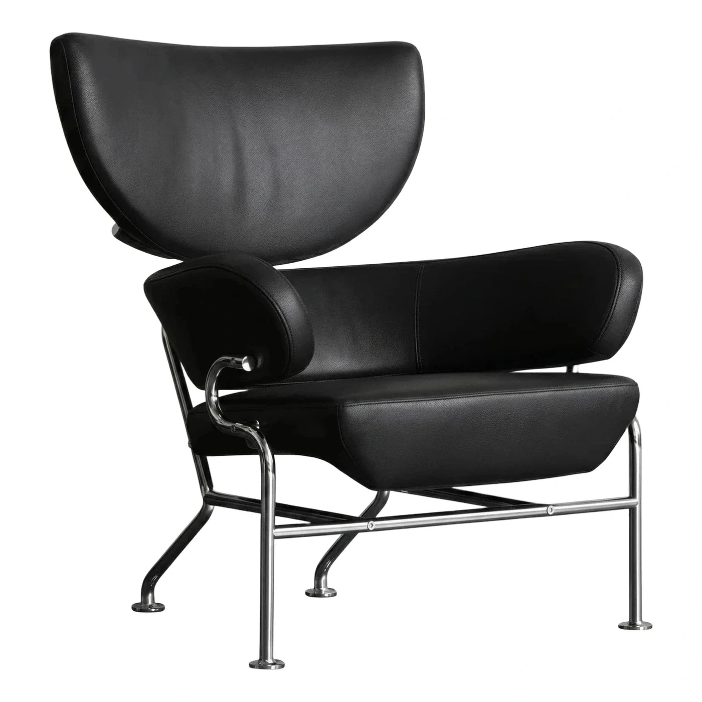 Modern Black Leather Lounge Chair with Chrome Frame