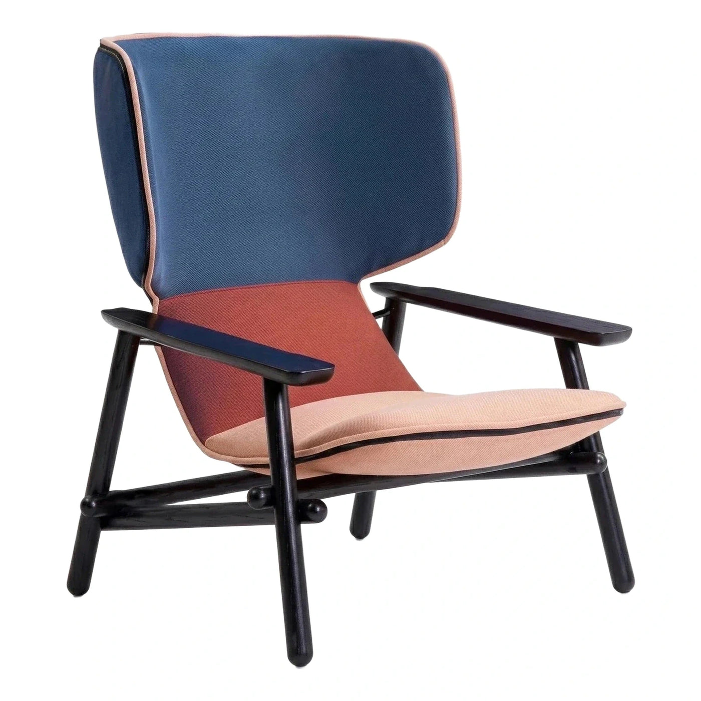 Color Block Fabric Lounge Chair with Dark Wood Frame