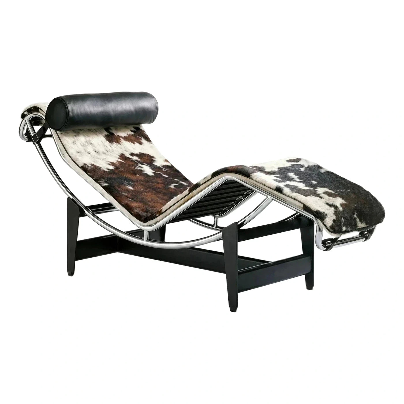 Modern Chrome Chaise Lounge with Cowhide Upholstery