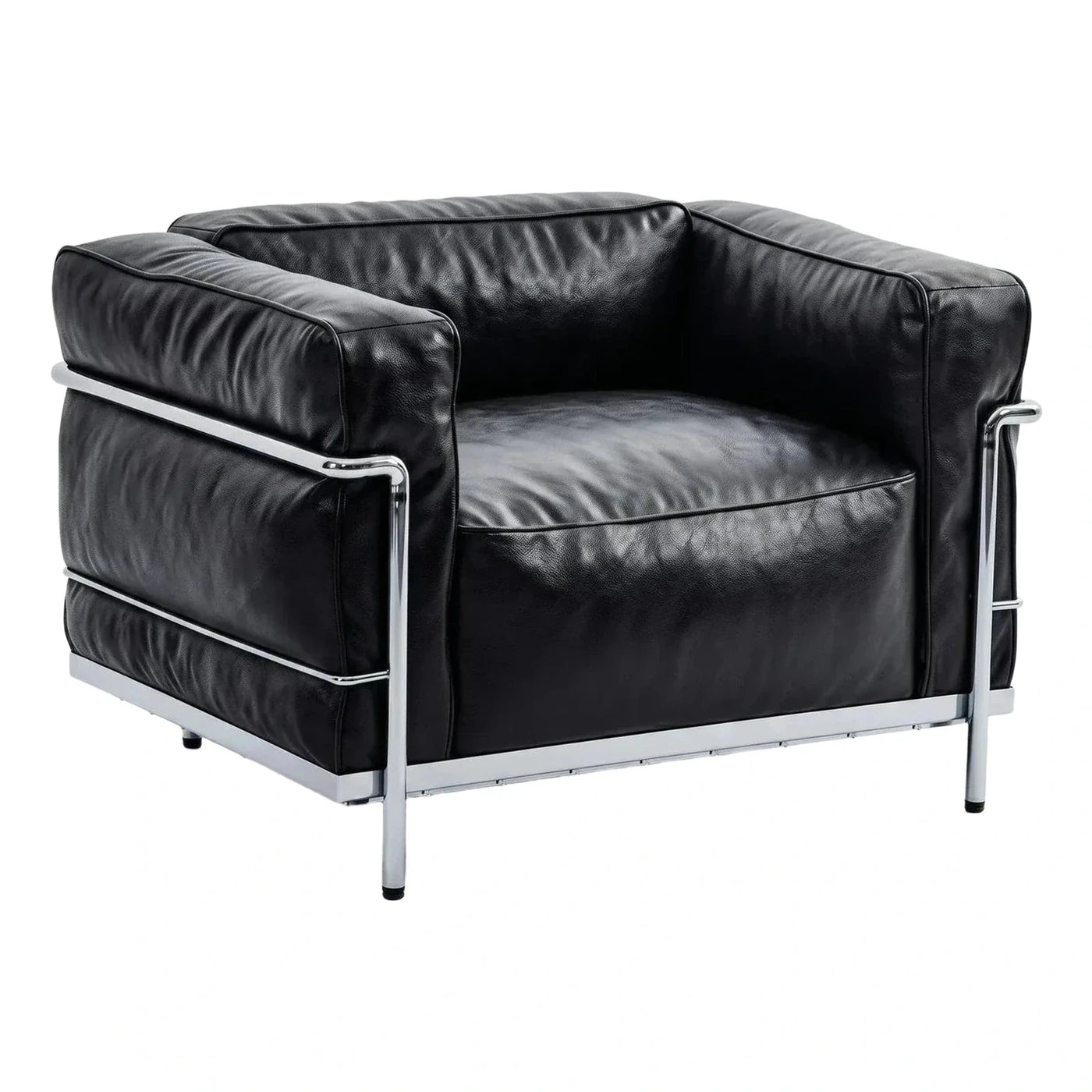 Modern Black Leather Chrome Frame Lounge Armchair