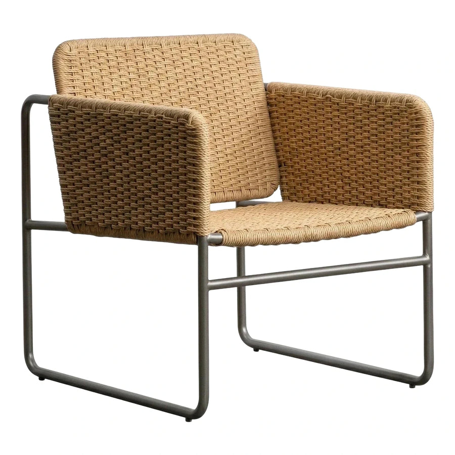 Modern Beige Woven Armchair with Metal Frame