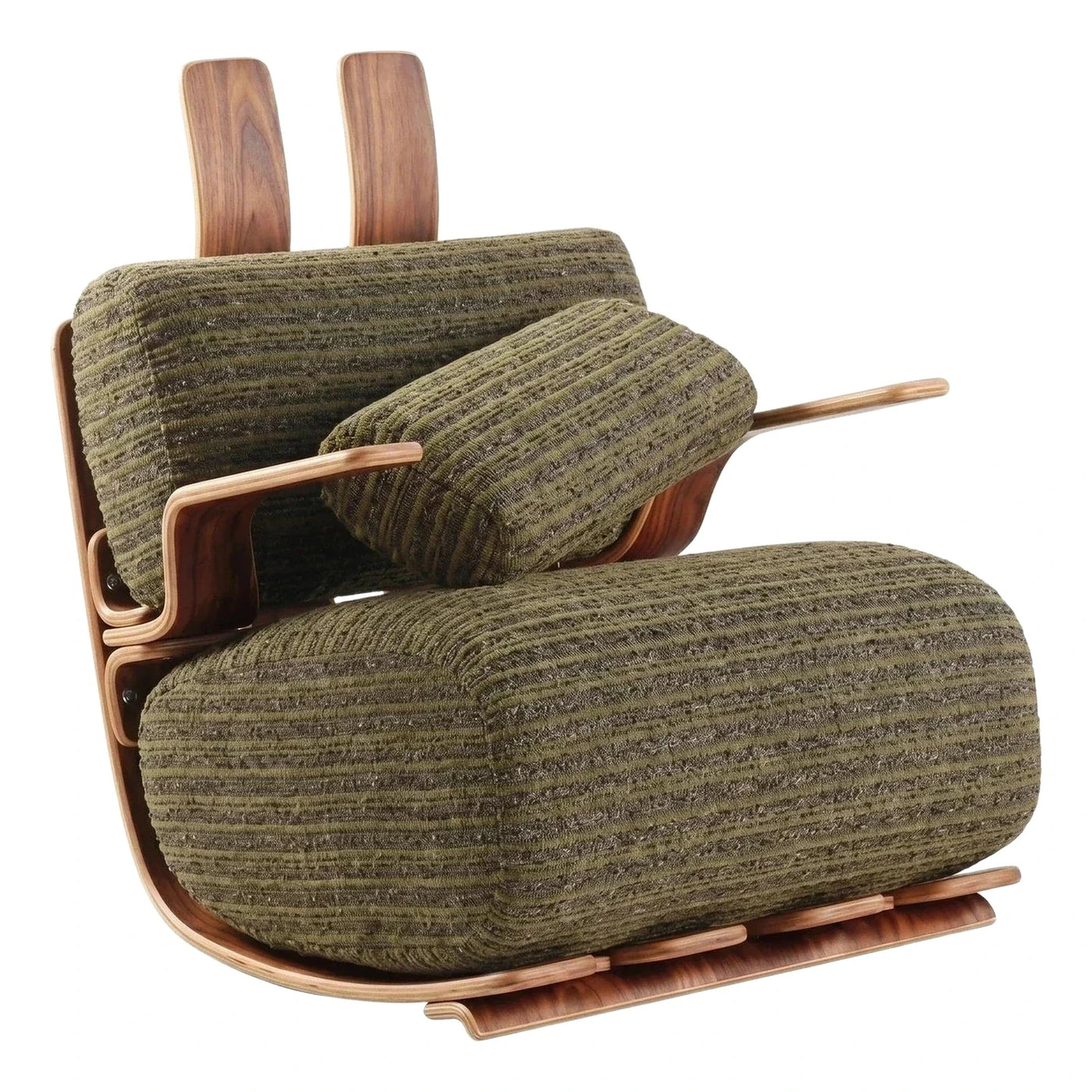 Olive Green Ribbed Fabric Wooden Lounge Chair