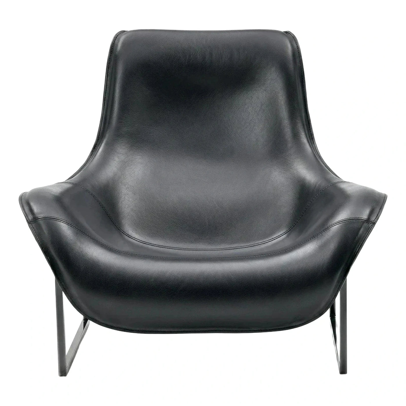 Modern Black Leather Lounge Chair with Metal Base