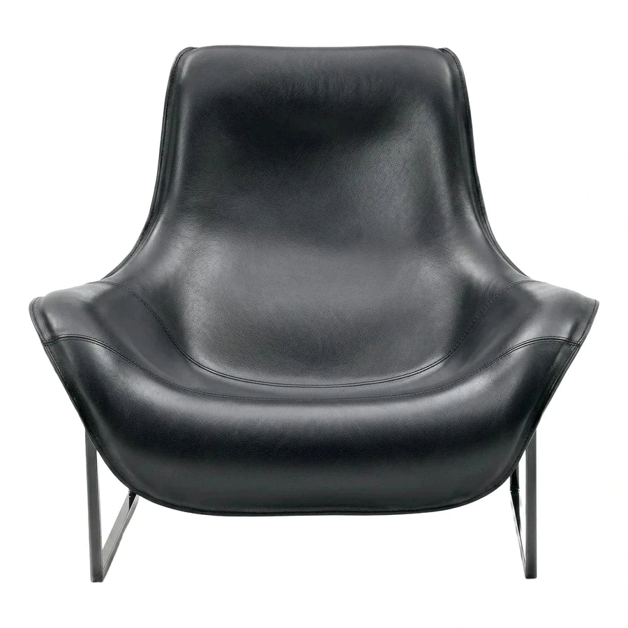 Modern Black Leather Lounge Chair with Metal Base