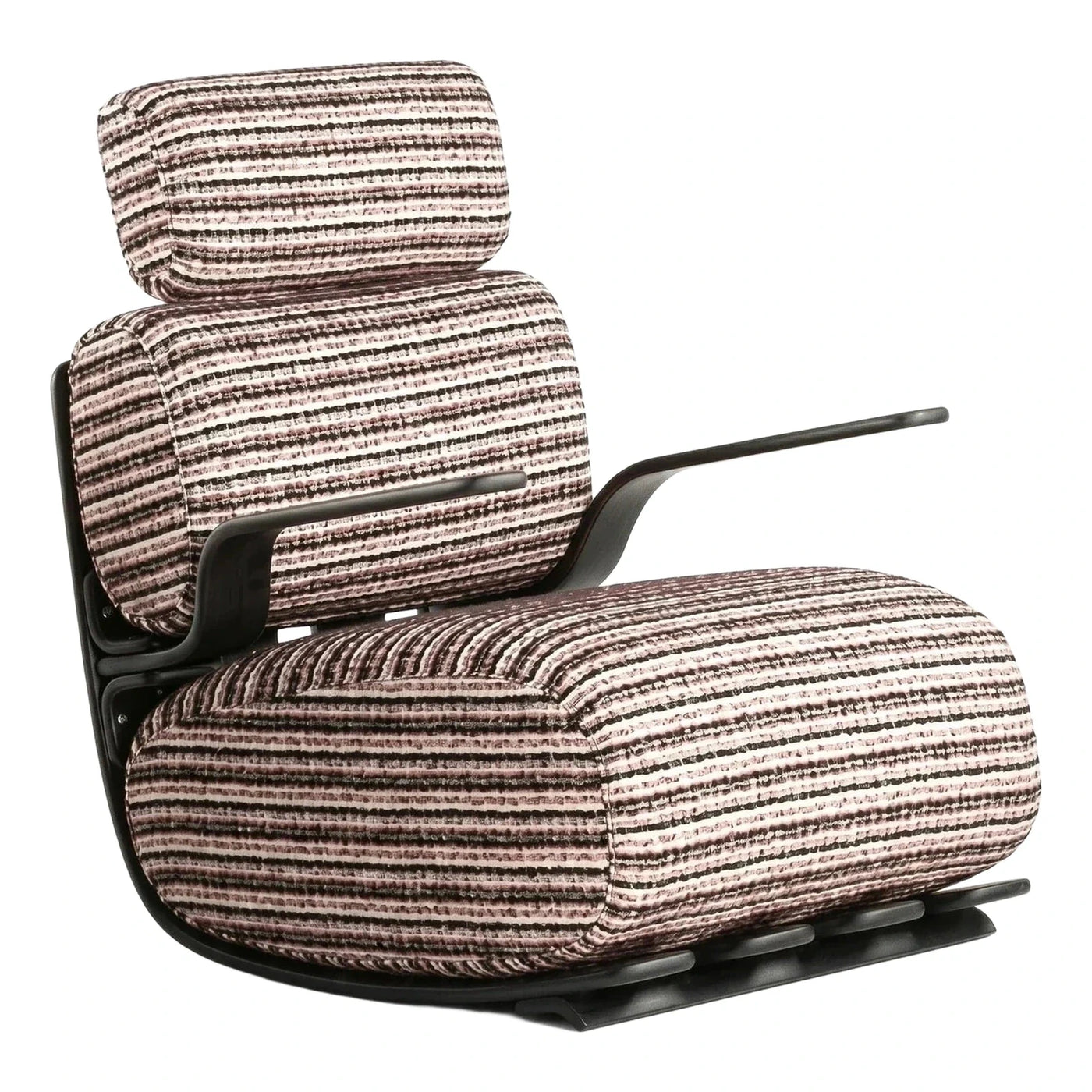 Striped Fabric Lounge Chair with Dark Bentwood Frame