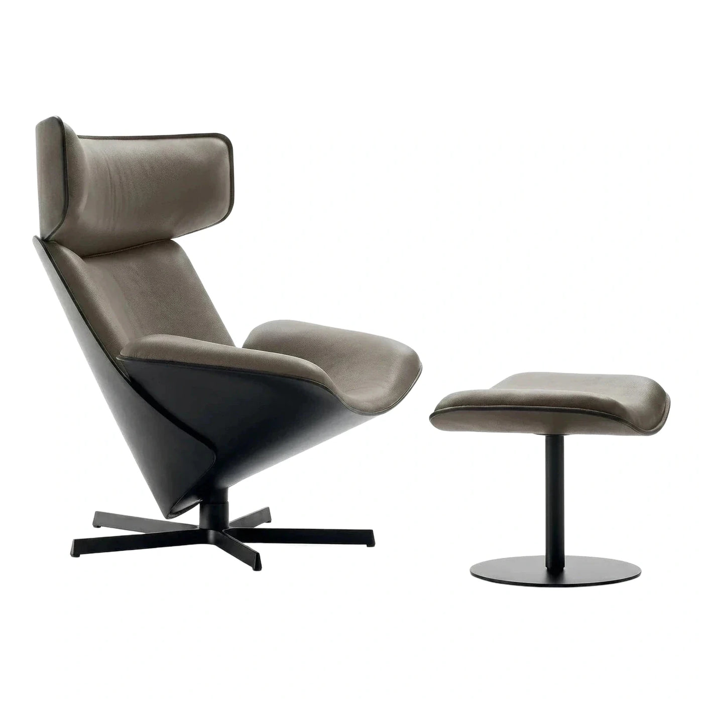 Modern Grey Leather Lounge Chair and Ottoman
