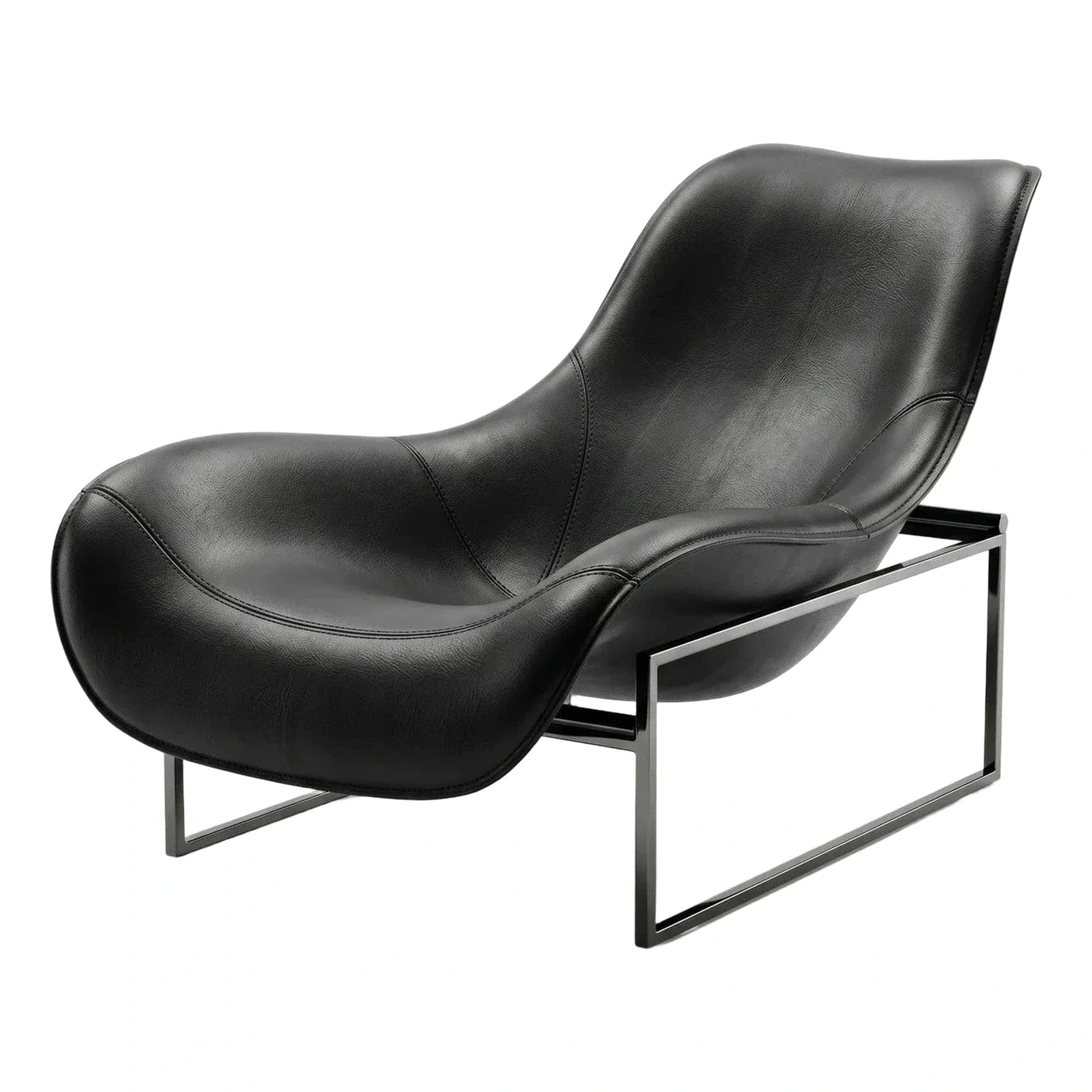 Modern Black Leather Lounge Chair with Metal Frame