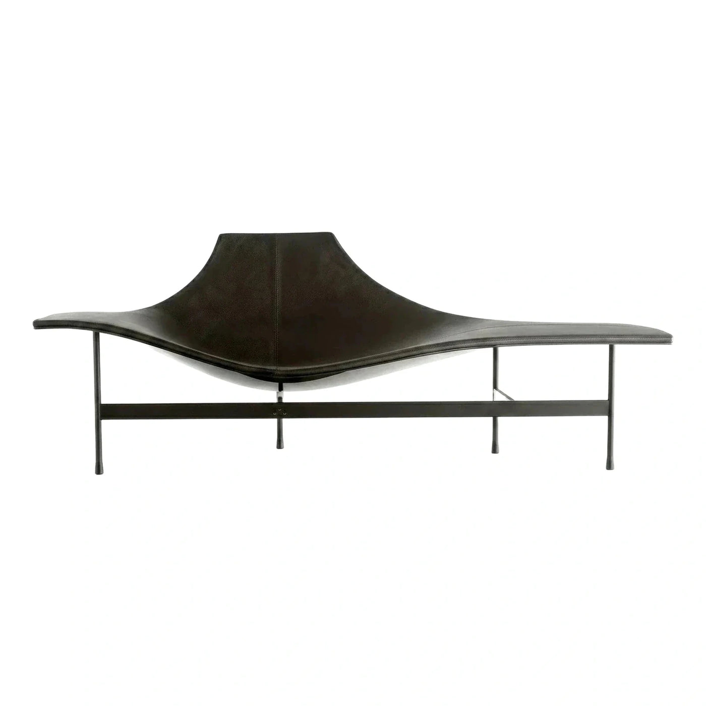 Modern Black Leather Chaise Lounge with Metal Frame